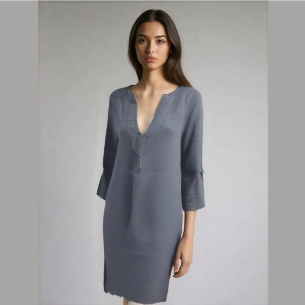 NWOT Tina Jo Cotton V neck midi dress Sz S Blue